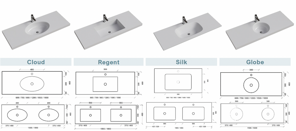 Rifco Contour Deluxe Wall Hung Vanity with Corian Integrated Benchtops