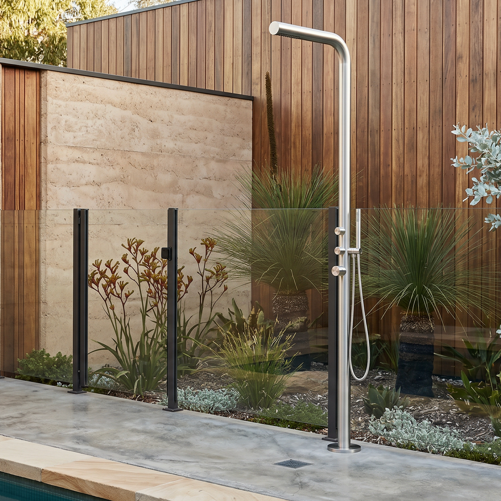 Haven Yarra Freestanding Outdoor Shower Kit 316 Hydro Jet Stainless Steel Lead Free