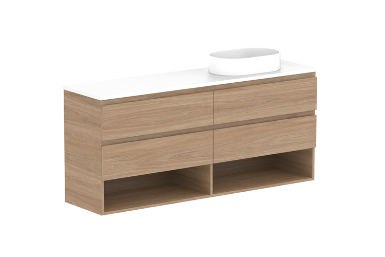 ADP Glacier Ensuite Shelf Twin Wall Hung Vanity with Solid Surface Top - Lite