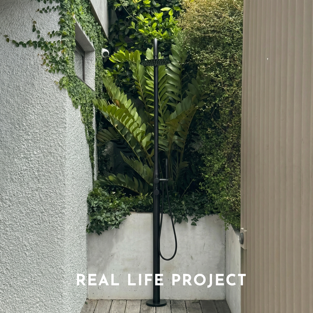 Haven Freestanding Outdoor Shower Kit 316 Stainless Lead Free Matte Black