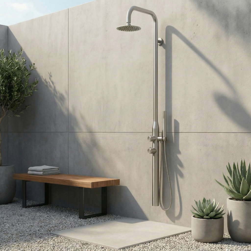 Haven Palm Wall Outdoor Shower Kit 316 Hydro Jet Stainless Steel Lead Free
