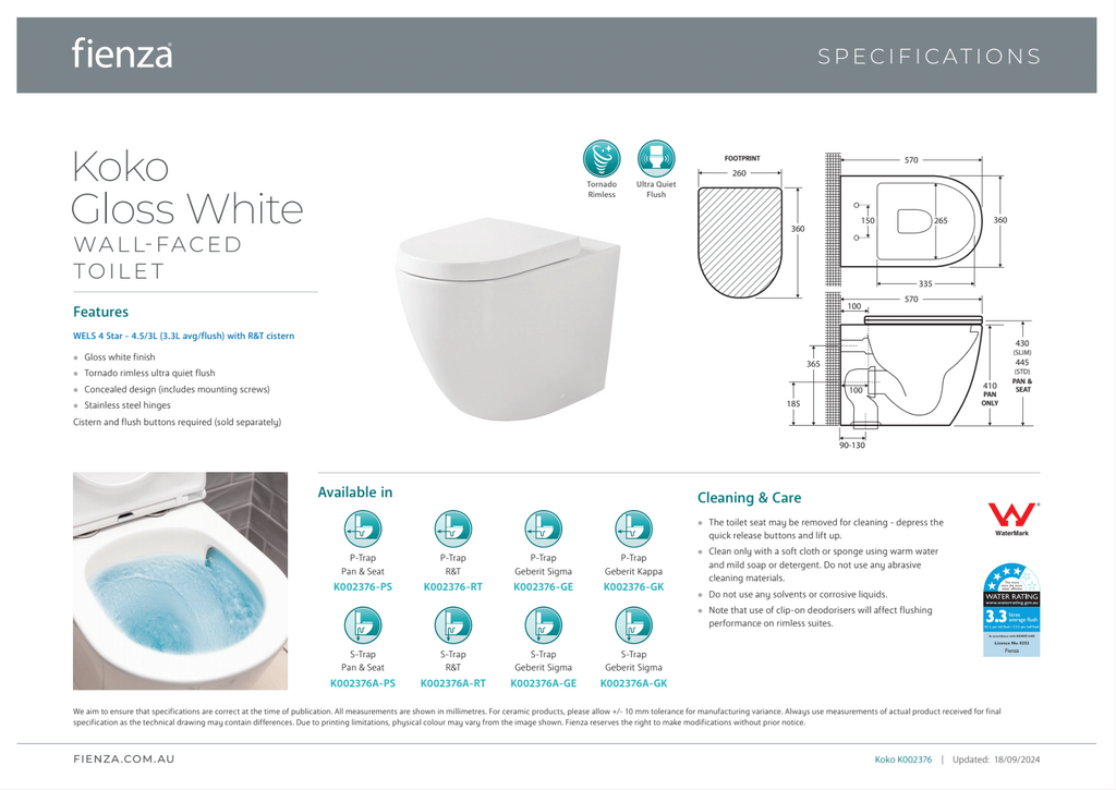 Fienza Koko Wall-Faced Suite - Gloss White