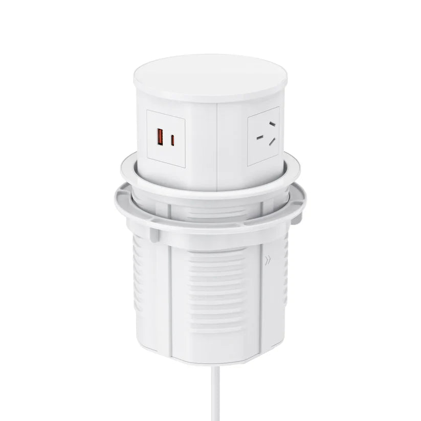 Quad Sided Pop Up Power Outlet With USB - White