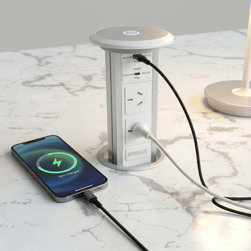 Motorised Pop Up Bench Power Point With USB - White