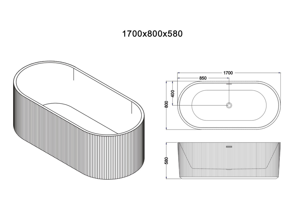 Rosely Fluted V Groove Freestanding Bathtub Matte White