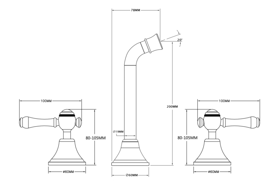 Augustine Classic Traditional Wall Basin Bath Set - Gold