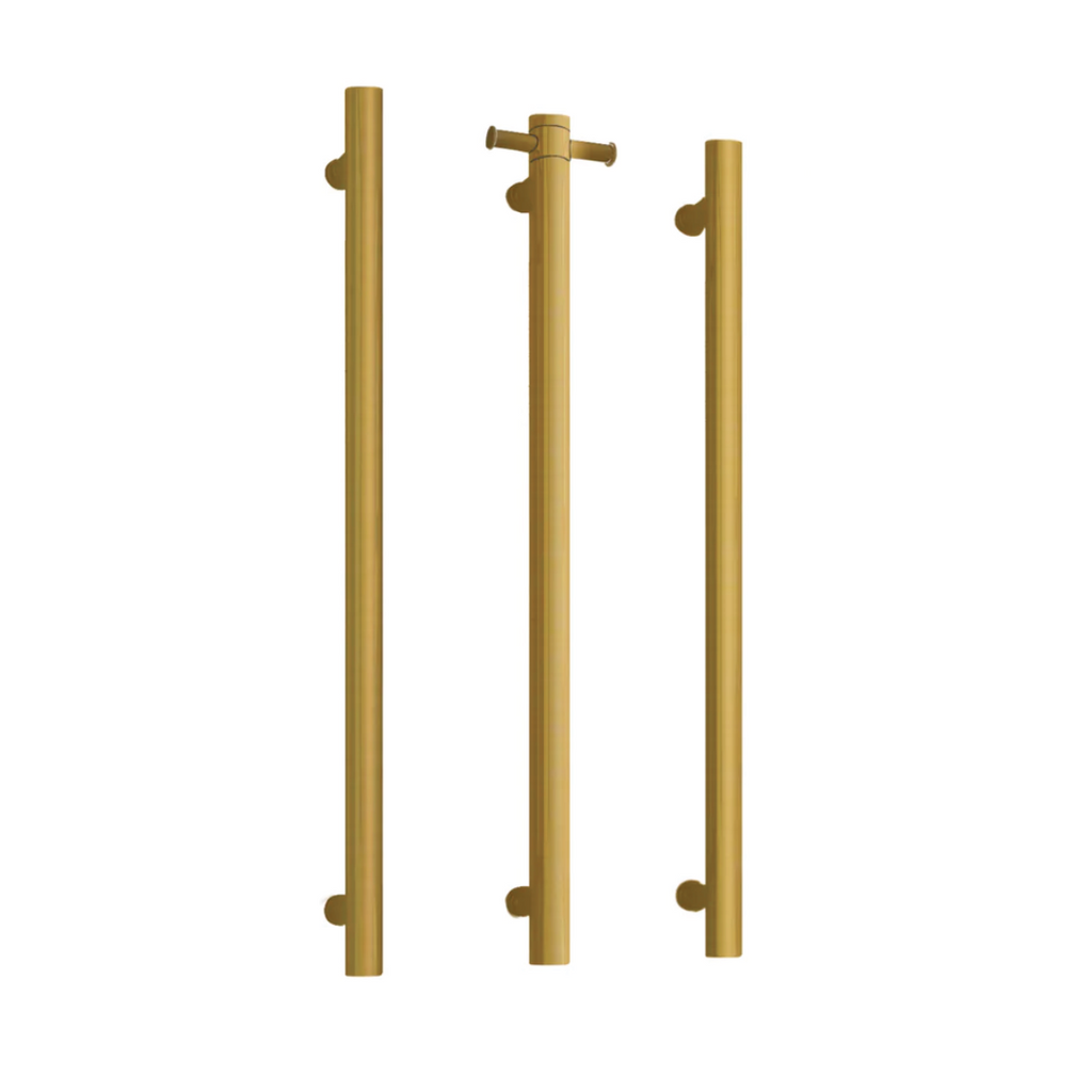 Thermogroup Straight Round Vertical Single Heated Towel Rail - Brushed Brass Plated To Order