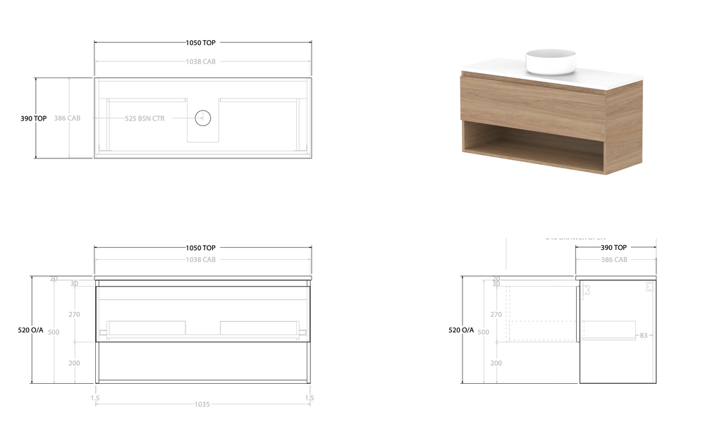 ADP Glacier Ensuite Shelf Slim Wall Hung Vanity - Lite