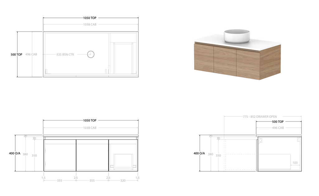 ADP Glacier Door and Drawer Slim Vanity with Solid Surface Top - Lite