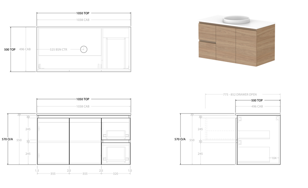 ADP Glacier Door and Drawer Twin Vanity with Solid Surface Top - Lite