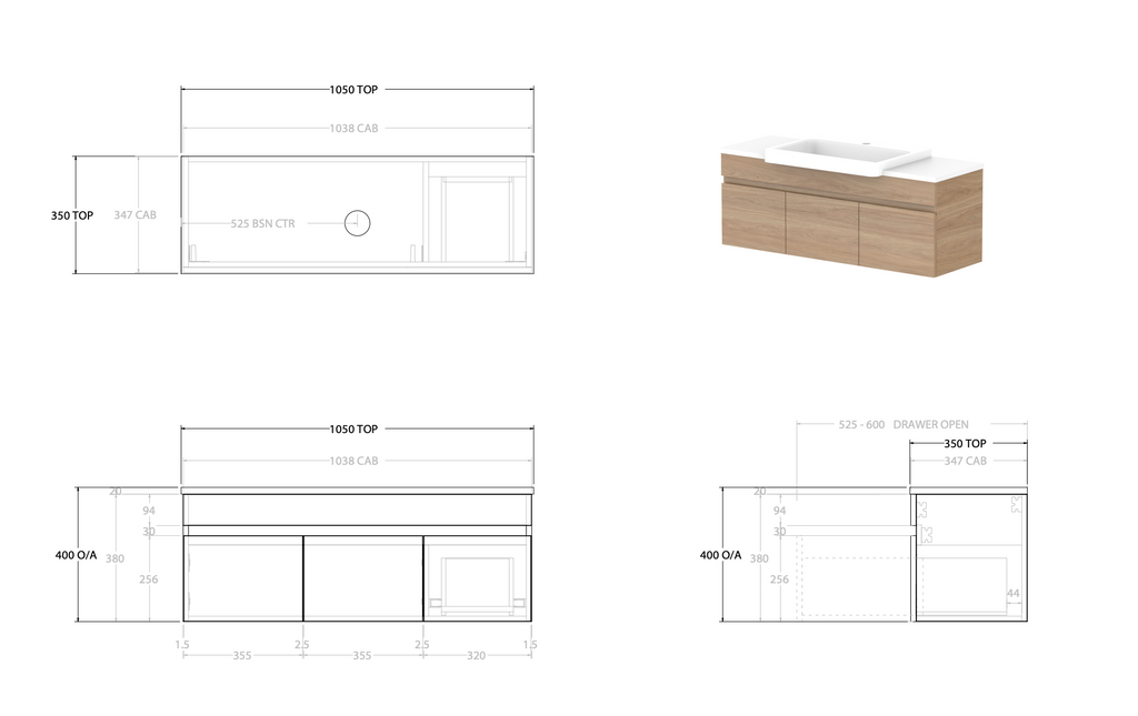 ADP Glacier Semi Recessed Door & Drawer Wall Hung Vanity Slim - Pro
