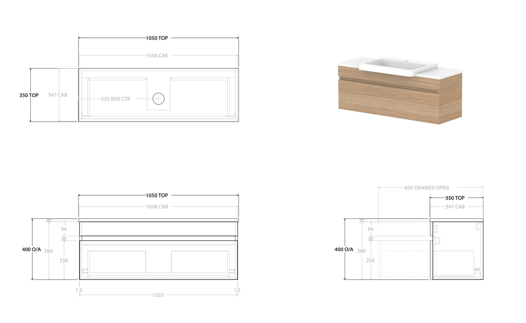 ADP Glacier Semi Recessed All Drawer Wall Hung Vanity Slim - Pro