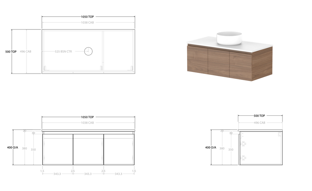 ADP Glacier Full Depth All Door Slim Wall Hung Vanity - Pro