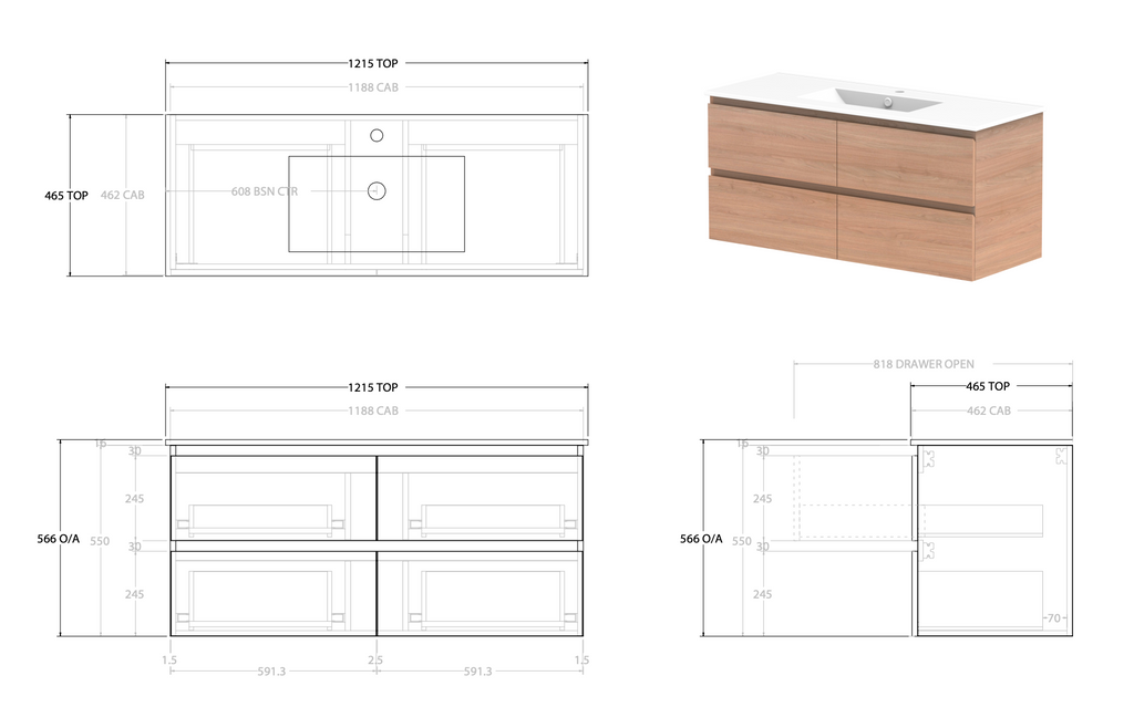 ADP Glacier All Drawer Twin Wall Hung Vanity - Lite