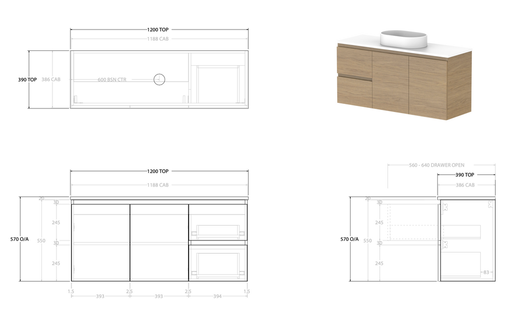ADP Glacier Ensuite Door & Drawer Twin Wall Hung Vanity - Lite