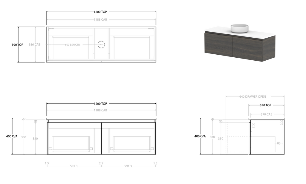 ADP Glacier Ensuite All Drawer Wall Hung Vanity - Pro