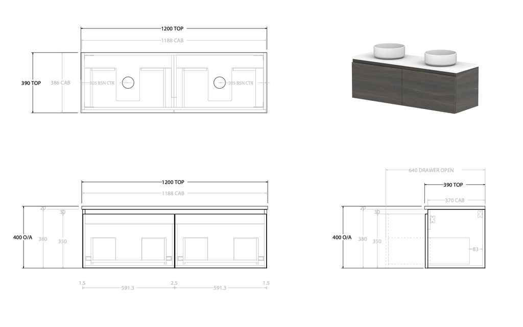 ADP Glacier Ensuite All Drawer Wall Hung Vanity - Pro