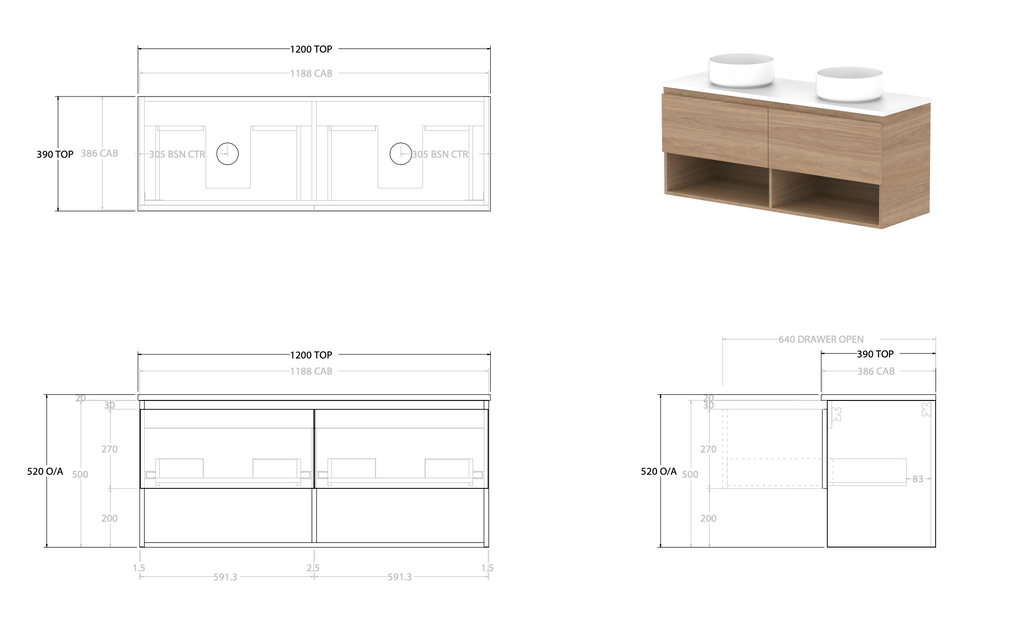 ADP Glacier Ensuite Shelf Slim Wall Hung Vanity - Lite