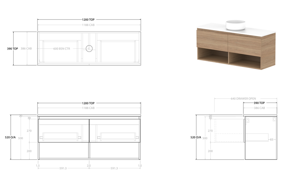 ADP Glacier Ensuite Shelf Slim Wall Hung Vanity - Lite