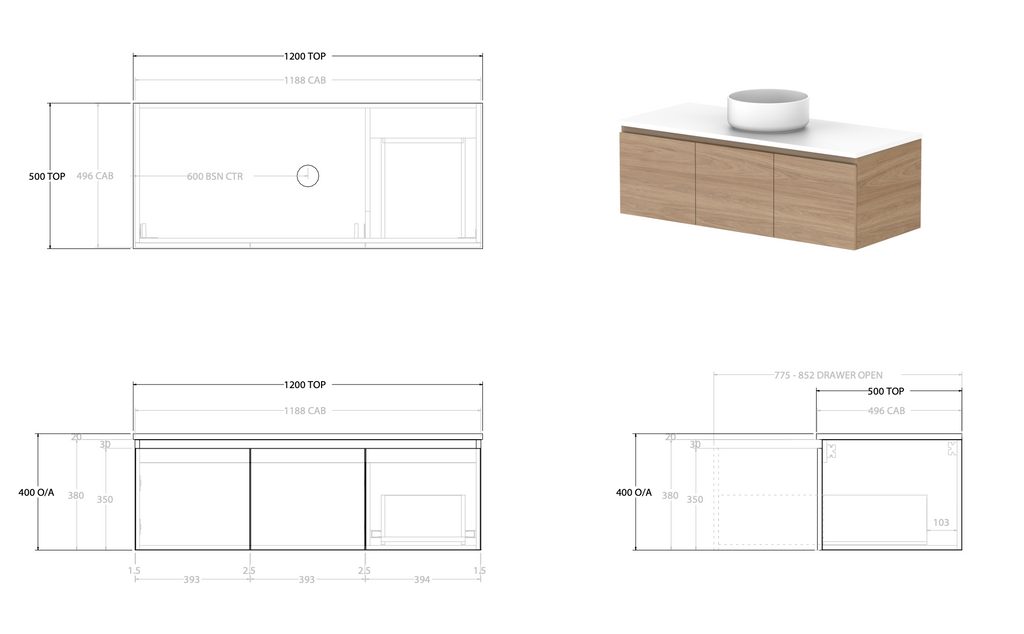 ADP Glacier Door and Drawer Slim Vanity with Solid Surface Top - Lite