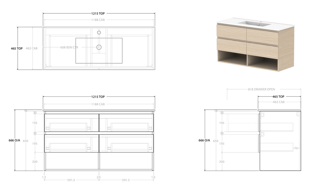 ADP Glacier Full Depth Shelf Wall Hung Vanity - Lite