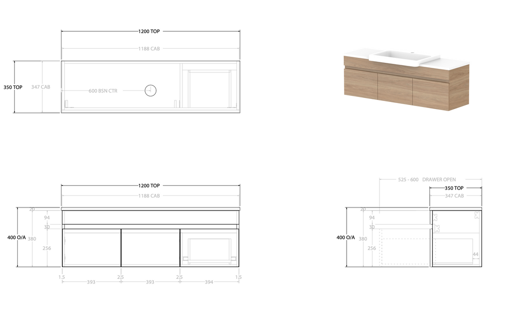 ADP Glacier Semi Recessed Door & Drawer Wall Hung Vanity Slim - Lite