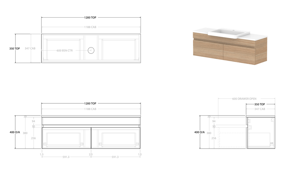 ADP Glacier Semi Recessed All Drawer Wall Hung Vanity Slim - Pro