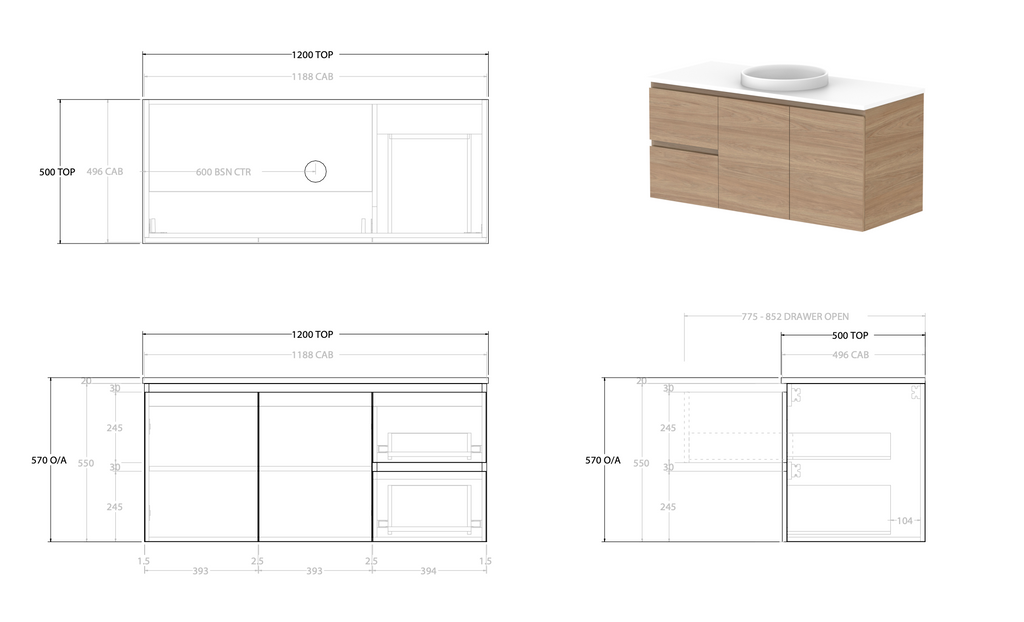 ADP Glacier Door and Drawer Twin Vanity with Solid Surface Top - Lite