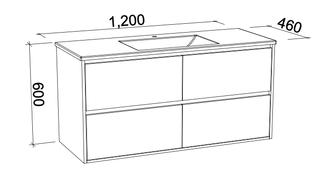Timberline Grange Wall Hung Vanity with Silksurface Top & Basin - Wellsons