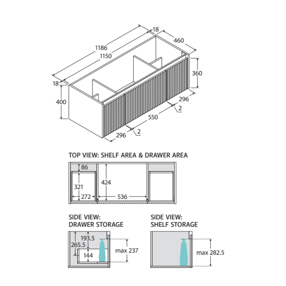 Fienza Alina Sarah Crystal Pure Undermount Wall hung Vanity - Satin White