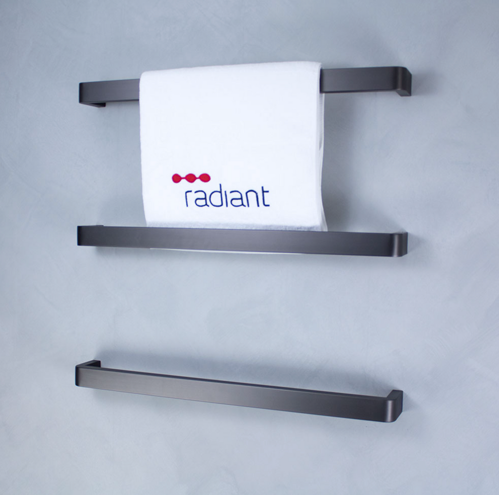 Radiant Heating Curved Edge Single Bar 12V Heated Towel Rail Gunmetal Grey 800