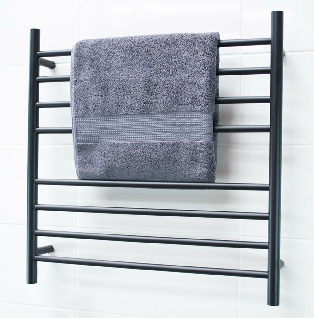 Radiant Heating Round Bars 240V Heated Towel Rails Matte Black 900 x 750