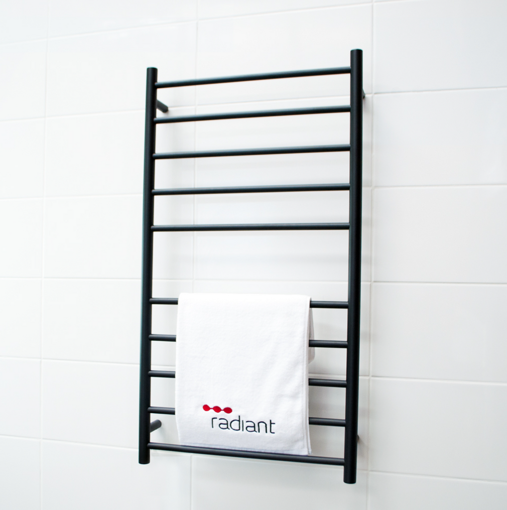 Radiant Heating Round Bars 240V Heated Towel Rails Matte Black 600 x 1100