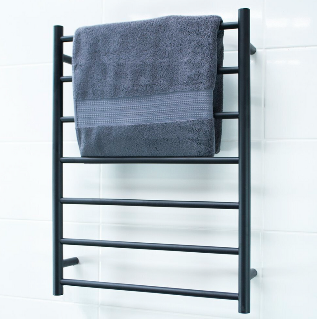 Radiant Heating Round Bars 240V Heated Towel Rail Matte Black 600 x 800