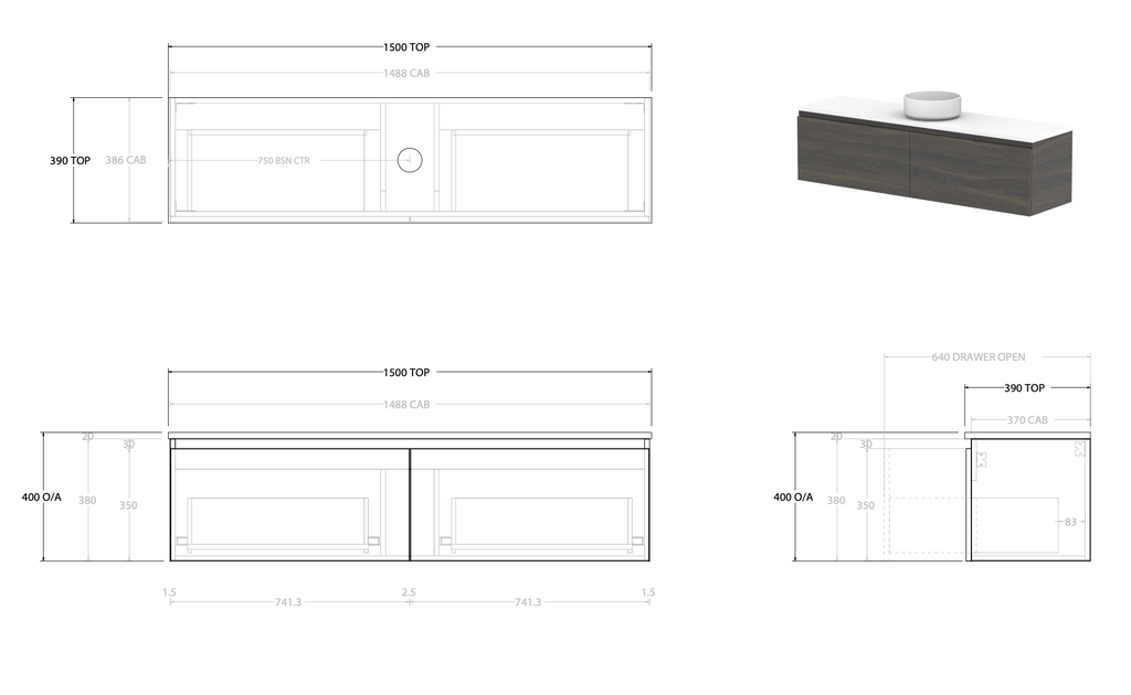 ADP Glacier Ensuite All Drawer Wall Hung Vanity - Pro