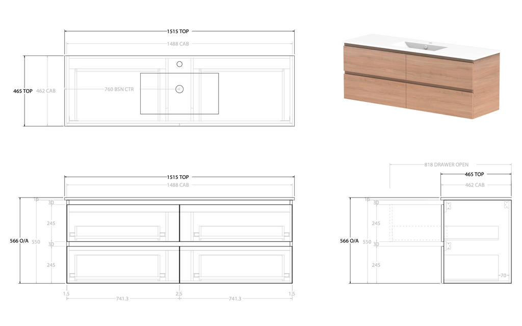 ADP Glacier All Drawer Twin Wall Hung Vanity - Lite