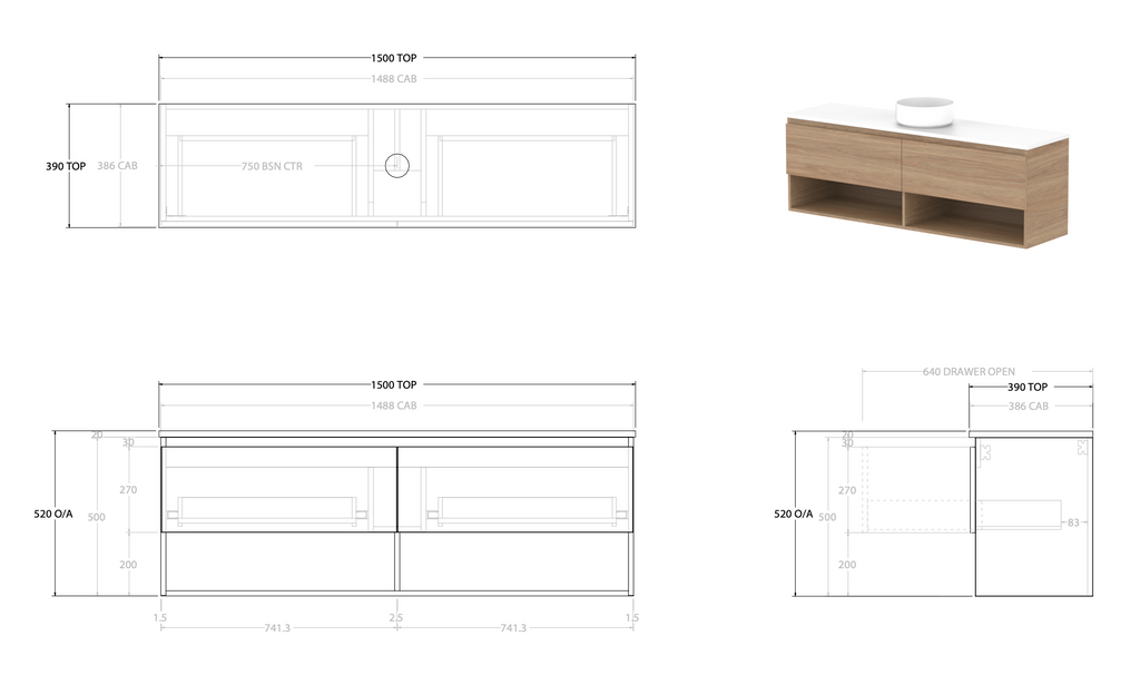 ADP Glacier Ensuite Shelf Slim Wall Hung Vanity - Lite