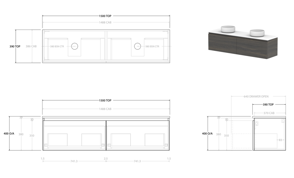 ADP Glacier Ensuite All Drawer Wall Hung Vanity - Pro