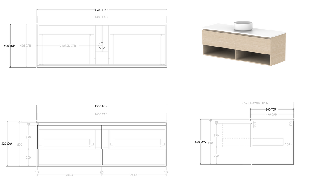 ADP Glacier Full Depth Shelf Wall Hung Vanity - Pro