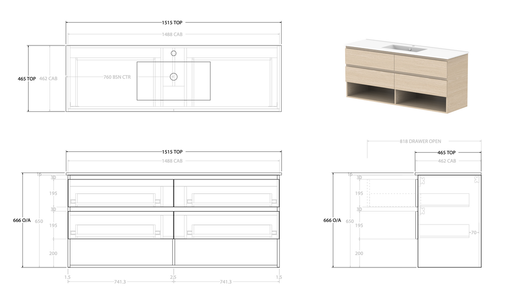 ADP Glacier Full Depth Shelf Wall Hung Vanity - Lite
