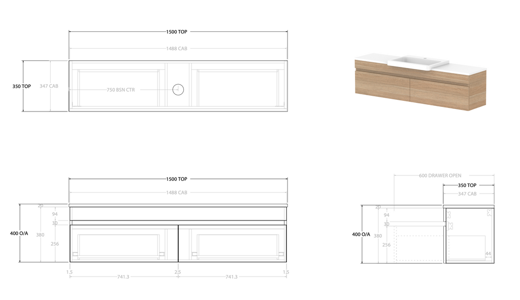ADP Glacier Semi Recessed All Drawer Wall Hung Vanity Slim - Pro