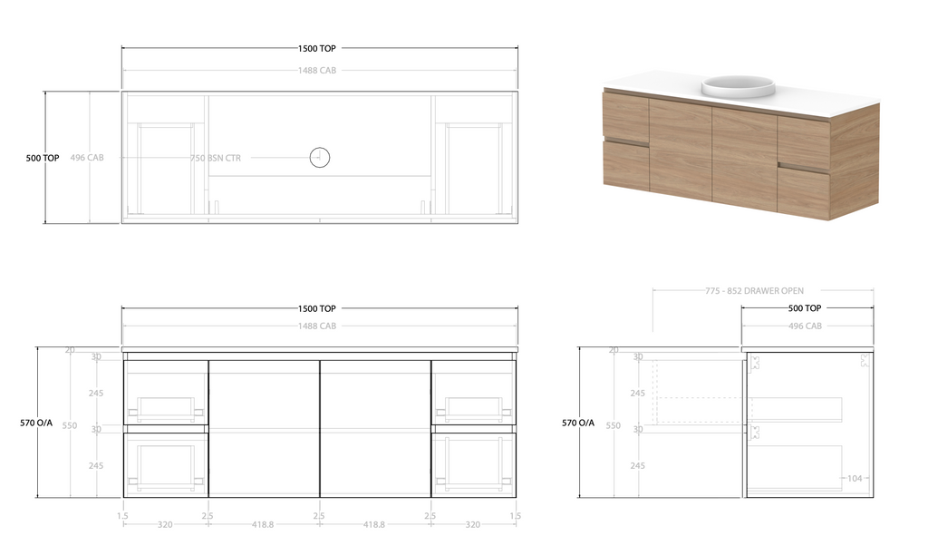 ADP Glacier Door and Drawer Twin Vanity with Solid Surface Top - Lite