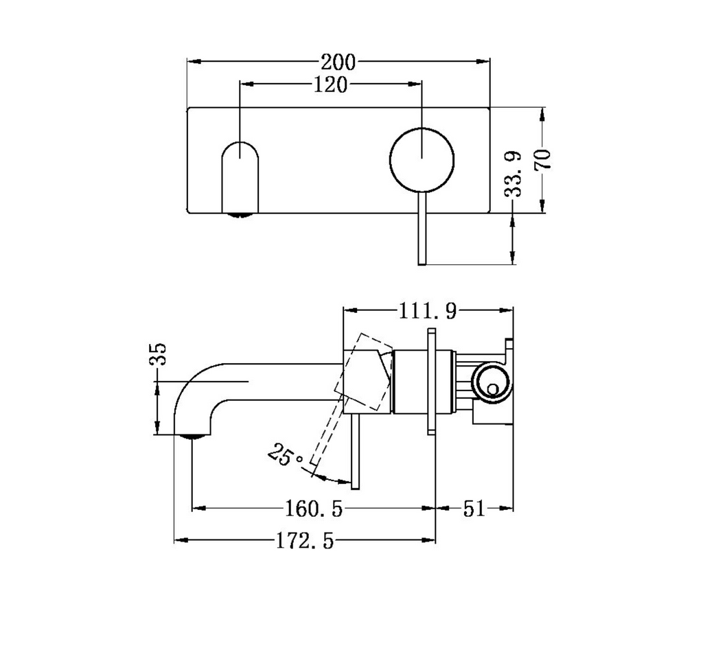 Nero Mecca Wall Mixer Set Basin / Bath - Brushed Nickel