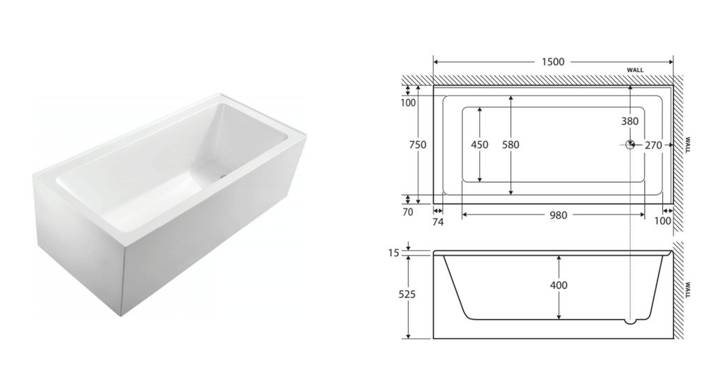 Fienza Sentor Acrylic Corner Bath 1650mm - Gloss White