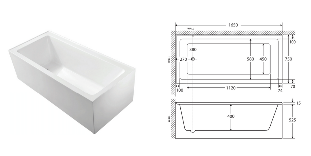 Fienza Sentor Acrylic Corner Bath 1650mm - Gloss White