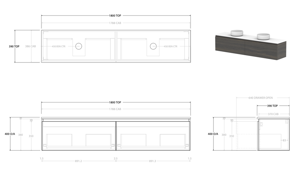 ADP Glacier Ensuite All Drawer Wall Hung Vanity - Pro