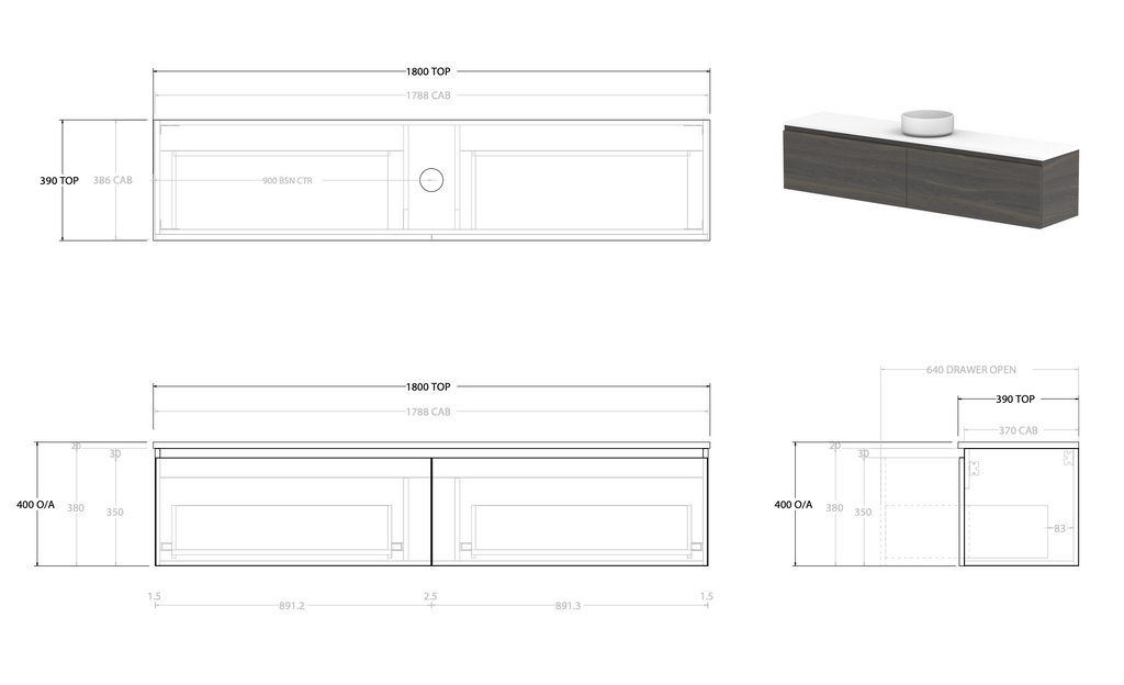 ADP Glacier Ensuite All Drawer Wall Hung Vanity - Pro
