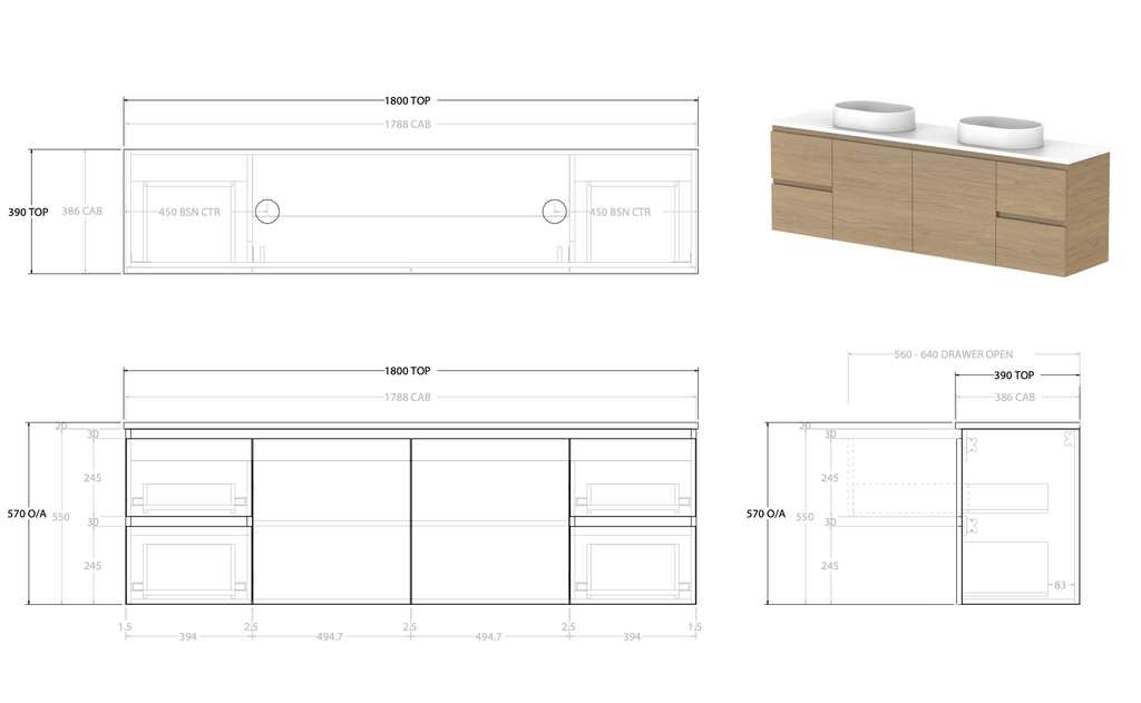 ADP Glacier Ensuite Door & Drawer Twin Wall Hung Vanity - Lite