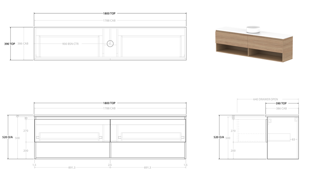 ADP Glacier Ensuite Shelf Slim Wall Hung Vanity - Lite