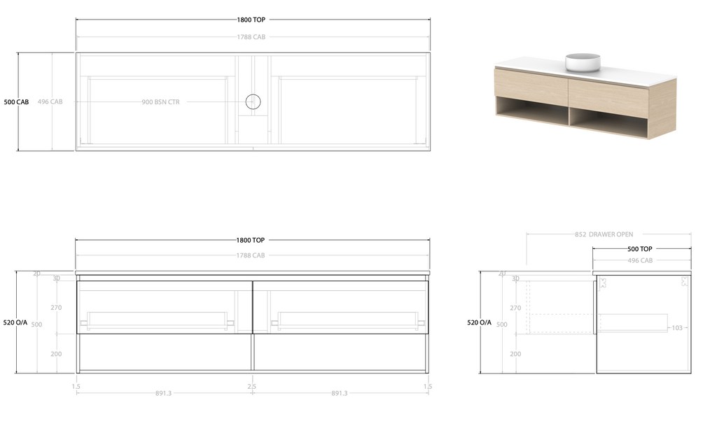 ADP Glacier Full Depth Shelf Wall Hung Vanity - Pro